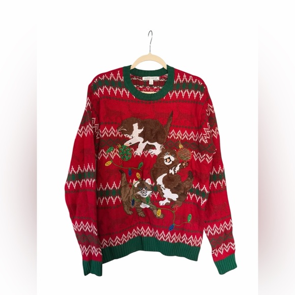 Celebrate Together Sweaters - Celebrate Together Cat Christmas Sweater M Red Green Lights Ugly Xmas (unisex)